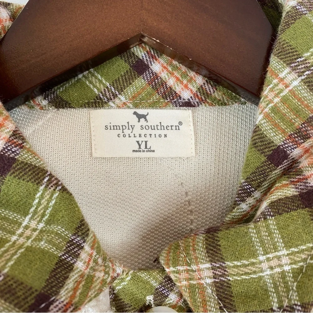 Simply Southern Youth Quilted Sherpa Jacket with Green Plaid Trim Youth Large